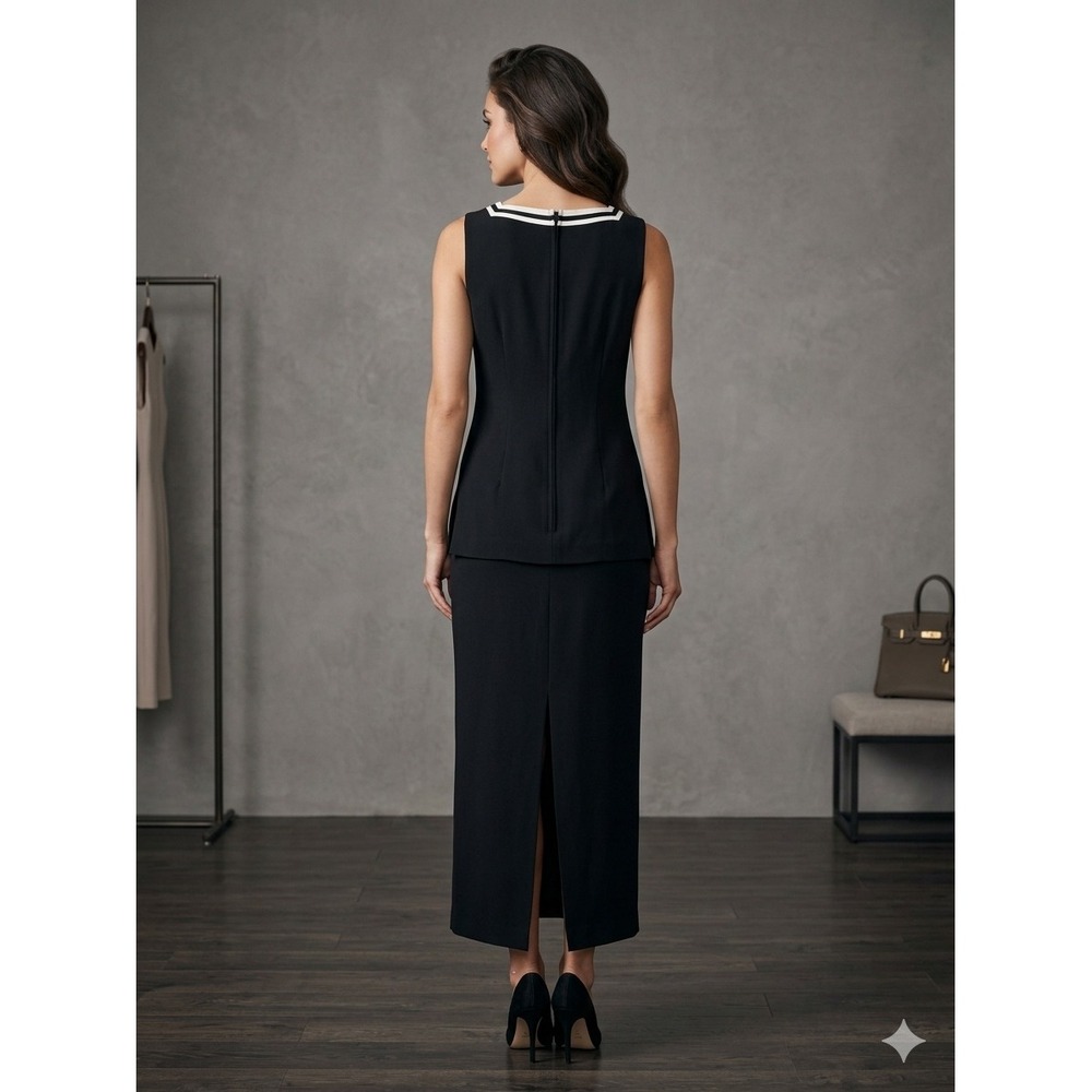 Jessica Howard Skirt Set Womens 8 Black Excellent Nautical Tunic Maxi Vintage - Picture 3 of 13
